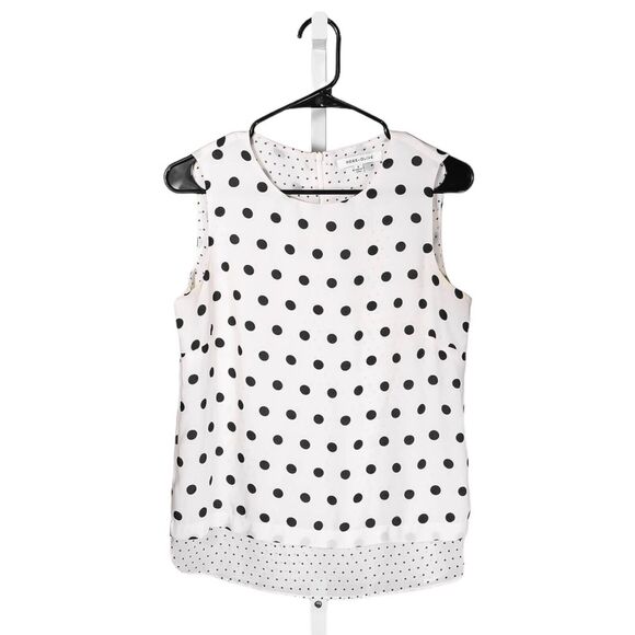 Rose & Olive Tops - Rose + Olive Women's Blouse Ivory Black Polka Dot Sleeveless Lined Layered Top S